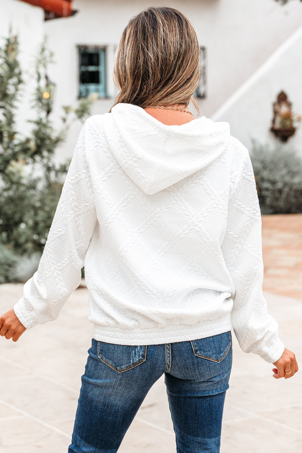 Magnolia Kabelgitter Struktur Kängurutasche Kapuzenpullover