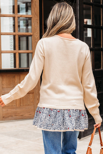 Mary Cable Teksturowany Boho Sweter z Falbaną na Dole