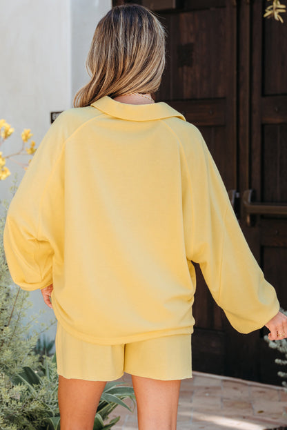 Kylie Knopfleistenkragen Oversize-Pullover und Shorts 2-teiliges Outfit