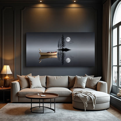 Art mural moderne minimaliste du lac nocturne