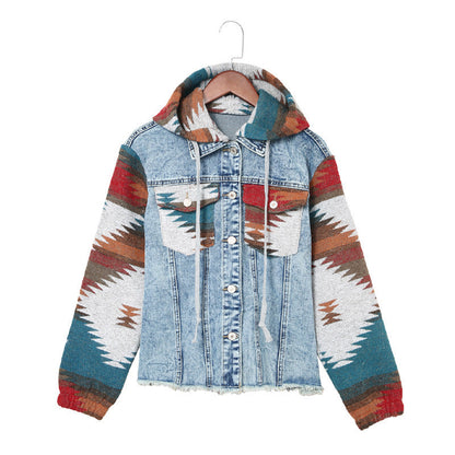 Sierra Vista Multi-Color Frayed Hem Denim Hoodie
