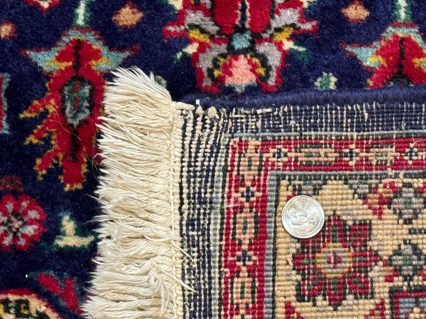 Large Persian Tabriz Rug 10x16, Navy Blue and Red, Allover Pattern, Vintage Hand Knotted Wool Carpet