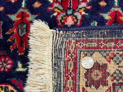 Large Persian Tabriz Rug 10x16, Navy Blue and Red, Allover Pattern, Vintage Hand Knotted Wool Carpet