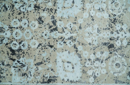 4x6 Fine Hand Knotted Aqua, Beige and Black Traditional Vintage Persian Style Antique Wool and Bamboo Silk Rug | AGR10