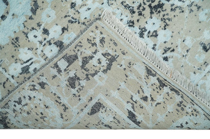 4x6 Fine Hand Knotted Aqua, Beige and Black Traditional Vintage Persian Style Antique Wool and Bamboo Silk Rug | AGR10