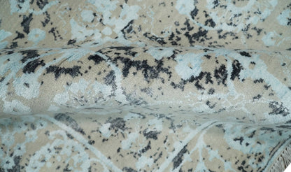 4x6 Fine Hand Knotted Aqua, Beige and Black Traditional Vintage Persian Style Antique Wool and Bamboo Silk Rug | AGR10