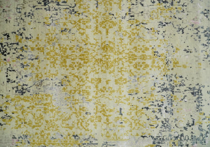 4x6 Fine Hand Knotted Gold, Gray and Ivory Modern Abstract Wool and SIlk Area Rug | AGR17