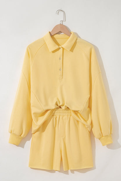 Kylie Knopfleistenkragen Oversize-Pullover und Shorts 2-teiliges Outfit