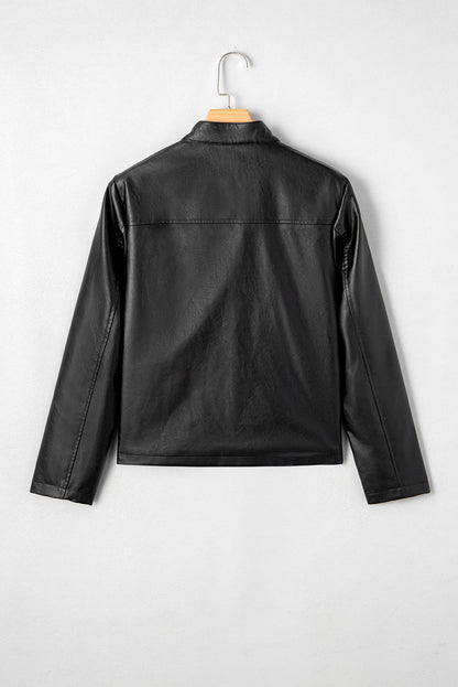 Olive Kunstleder Jacke mit Knöpfen vorne, kastig geschnitten