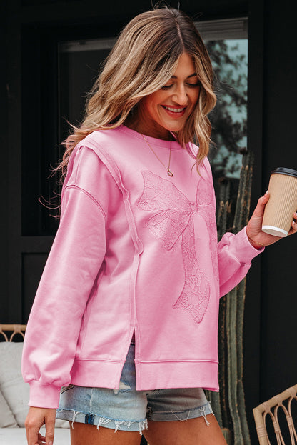 Brianna Spitzen-Schleife besticktes Sweatshirt mit sichtbarer Naht