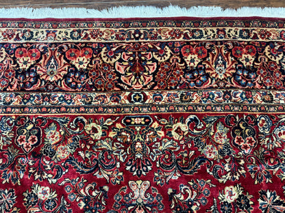 Persian Sarouk Rug 10x10, Square Persian Carpet, Red, Floral, Antique