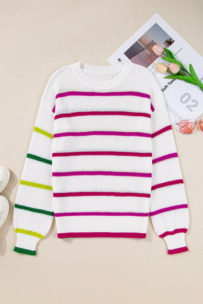 Kolorowy sweter w paski z okrągłym dekoltem Emerson