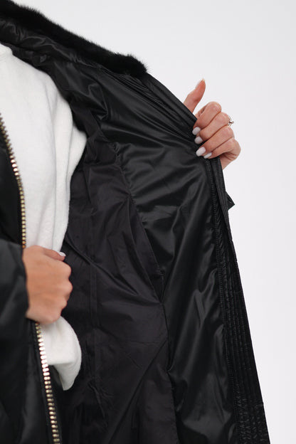 Genuine Mink Fur Trim Down Coat