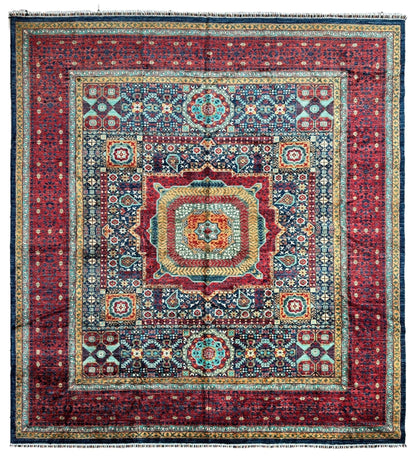 Hand-Knotted Mamluk Wool Rug – 8'4" x 9'9" – Intricate Geometric Masterpiece