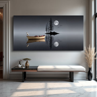 Art mural moderne minimaliste du lac nocturne