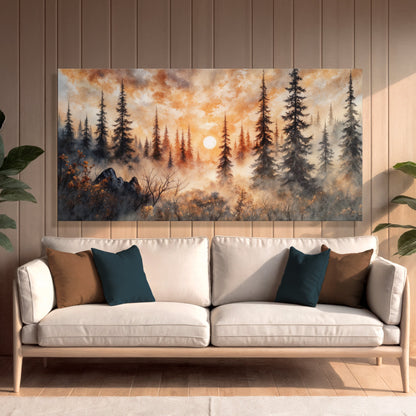 Arte da parete tramonto rustico nella foresta
