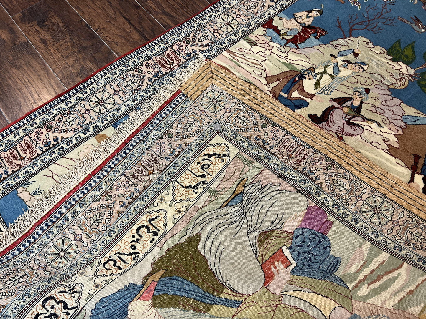 Vintage Persian Qum Pictorial Rug 5x7 - Wool & Silk
