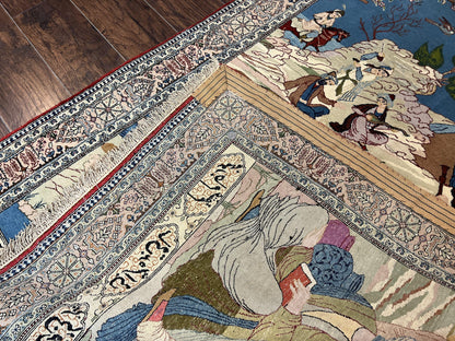 Vintage Persian Qum Pictorial Rug 5x7 - Wool & Silk