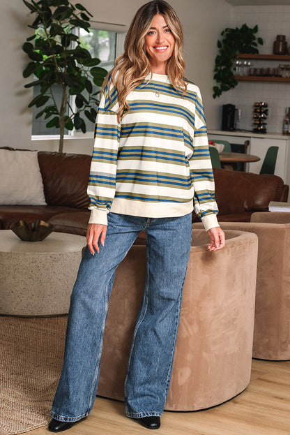 Rose gestreifter Pullover mit Rundhalsausschnitt
