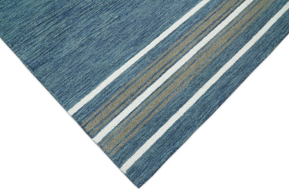 5x8 and 8x10 Hand Made Woolen Modern Solid Blue Area Rug | NAU004