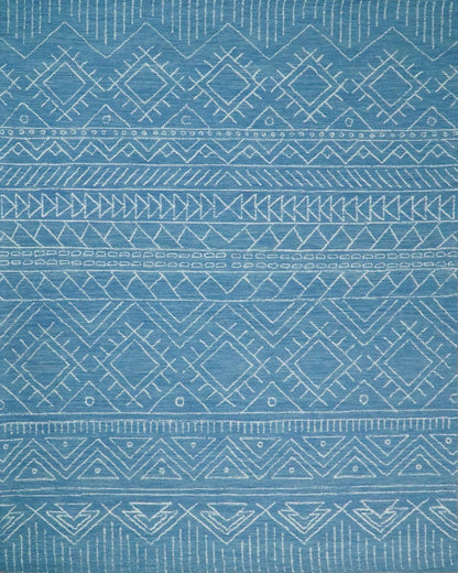 5x8 and 8x10 Hand Made Woolen Tribal Solid Blue Area Rug | AZT002