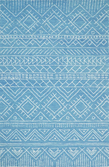5x8 and 8x10 Hand Made Woolen Tribal Solid Blue Area Rug | AZT002