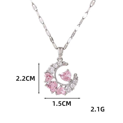 Women’s Dream Moon Necklace - Titanium Steel with Green, Pink, and White Accents for Elegant Style