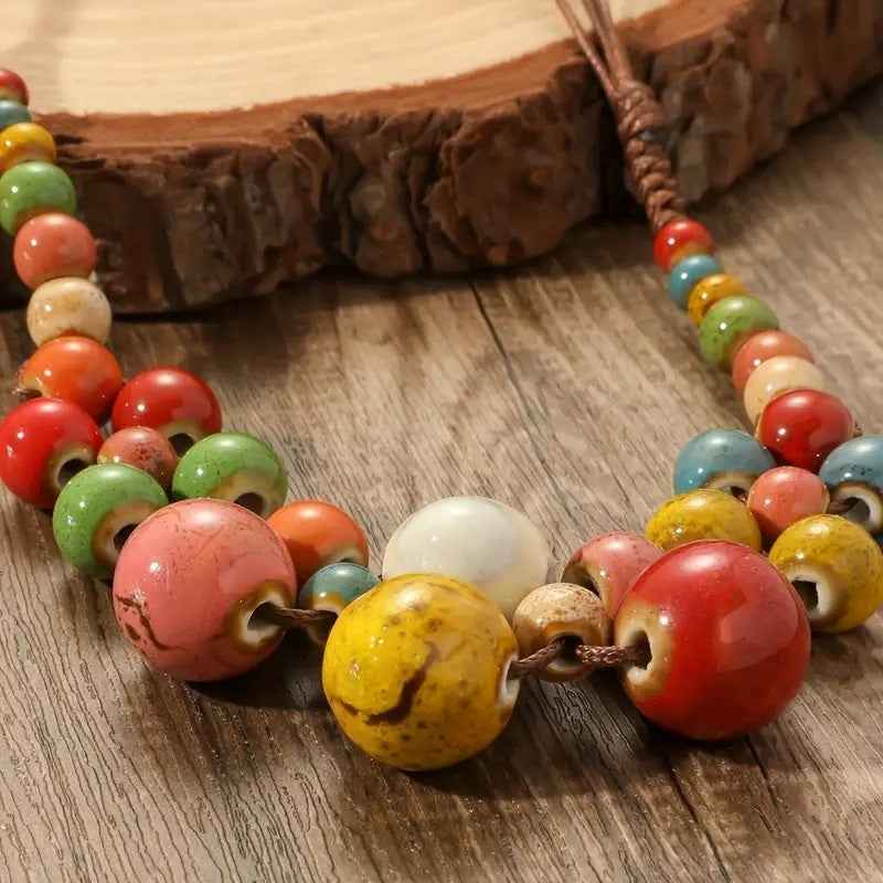 Etniczny kolorowy ceramiczny naszyjnik z koralikami dla kobiet – styl boho