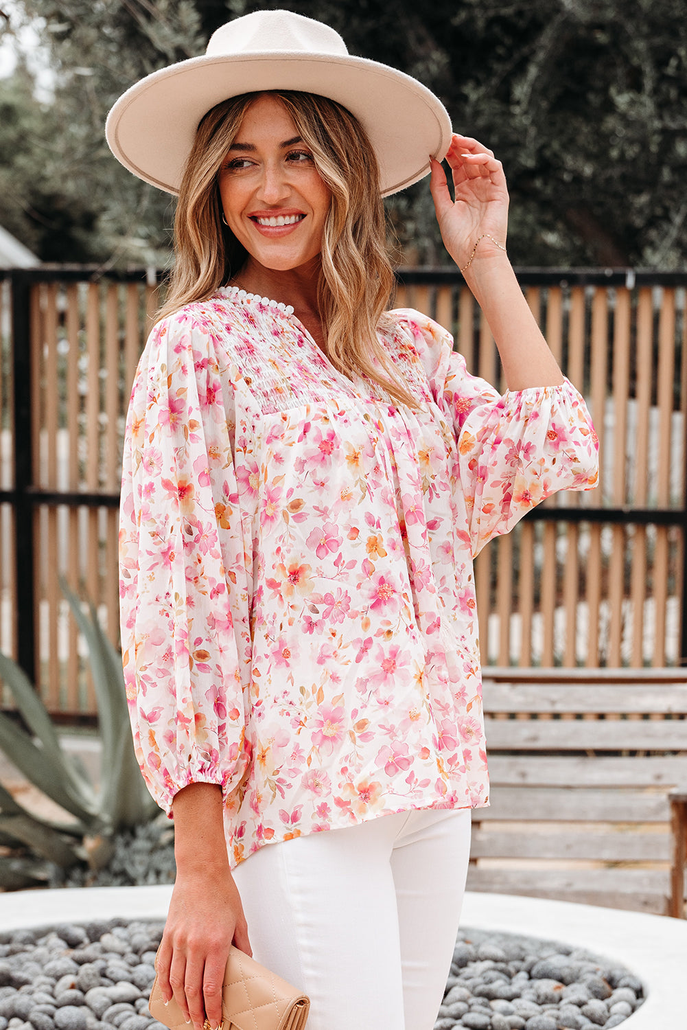 Sienna Blumen Quasten Bindetunika Bluse