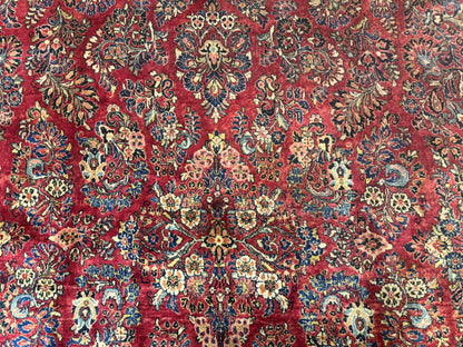 Persian Sarouk Rug 10x18, Palace Size Antique Persian Carpet, Wool, Red, Floral, Handmade Traditional Persian Rug, Extra Large Rug