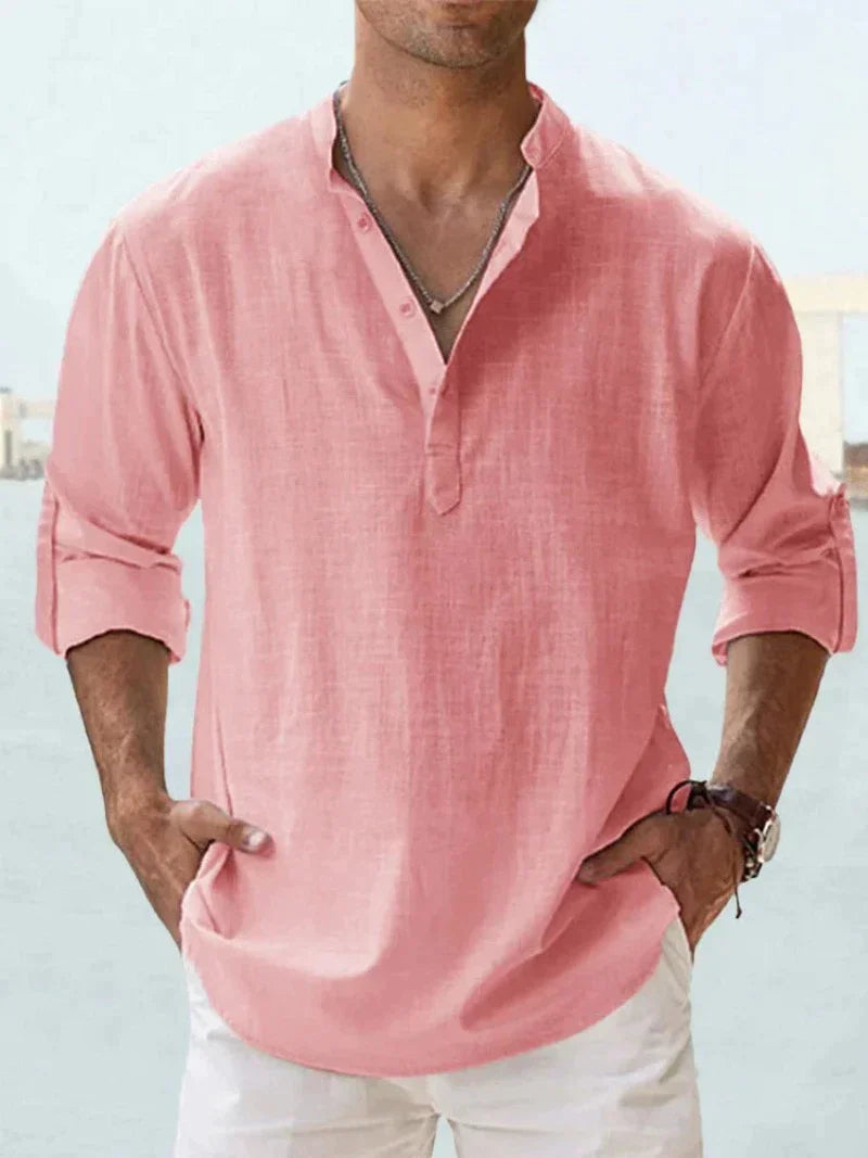 Collared V-Neck Linen Shirt