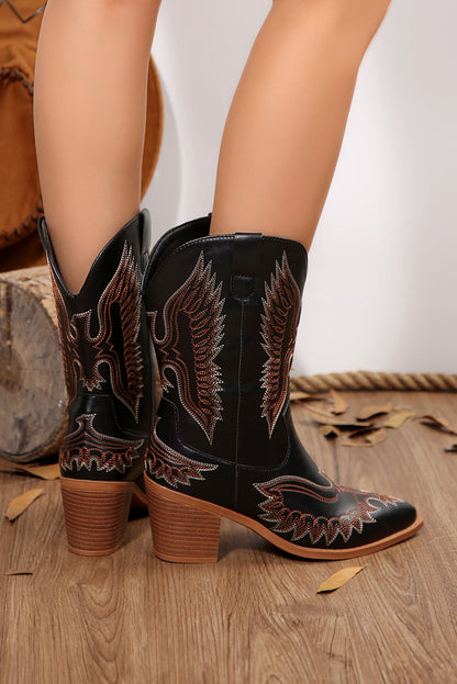 Mackenzie Western Eagle Haftowane Botki z Sztucznej Skóry
