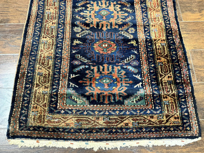 Antique Persian Sarab Runner 3x17, Blue Persian Runner Rug, Long Handmade Wool Carpet for Hallway, Rare, Tribal