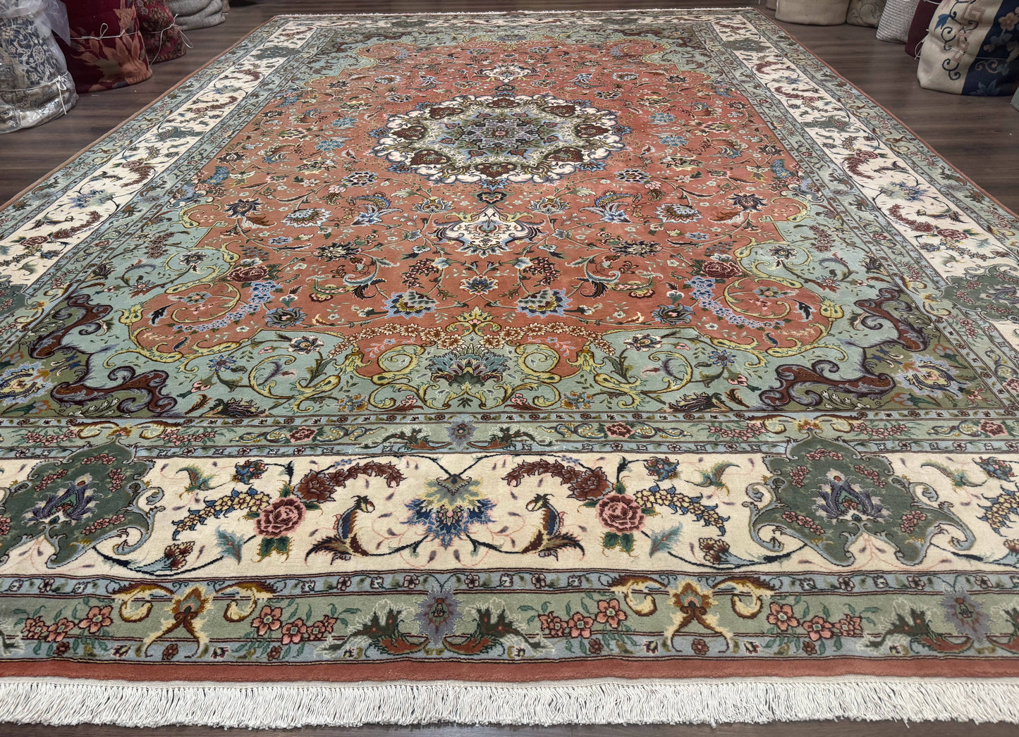 Palace Size Persian Tabriz Rug 12x17, Medallion Carpet, Fine 250 KPSI, Stunning