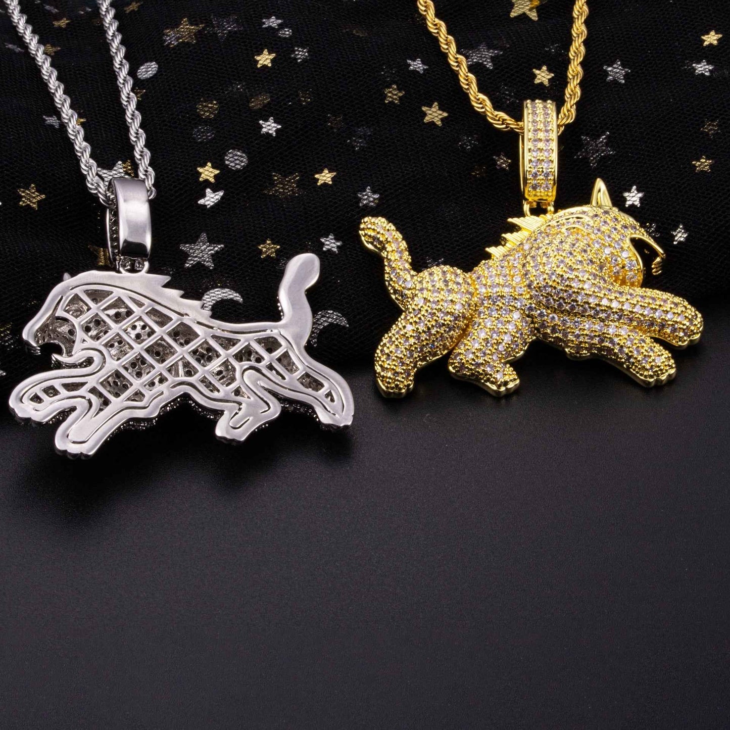 Naszyjnik z zawieszką Hip Hop Leopard z pełnym cyrkoniem dla mężczyzn - stylowa biżuteria dla trendsetterów