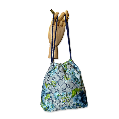 GG Logo Blooms Blue Vintage Scarf Drawstring Crossbody Bag