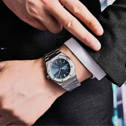 Męski casualowy zegarek mechaniczny - modny stalowy zegarek biznesowy dla mężczyzn