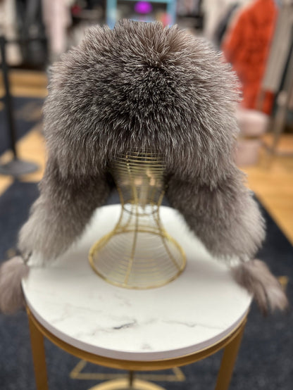 Echt Silberfuchs Pelz Echt Leder Hut