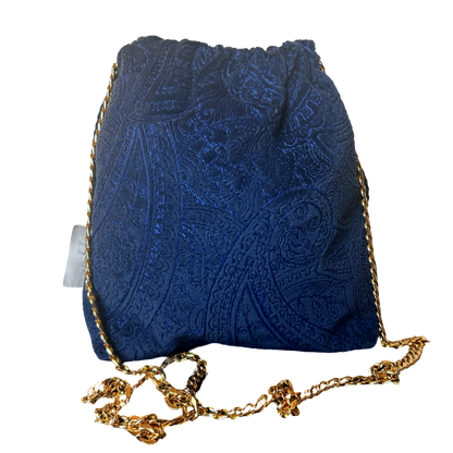 Trotter Blue Vintage Scarf Drawstring Crossbody Bag