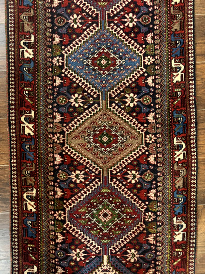 Persian Tribal Runner Rug 2.6 x 20 ft, Antique Persian Shiraz Carpet for Hallway, Colorful Navy Blue
