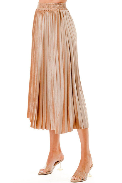 Velour Pleated Midi Skirt