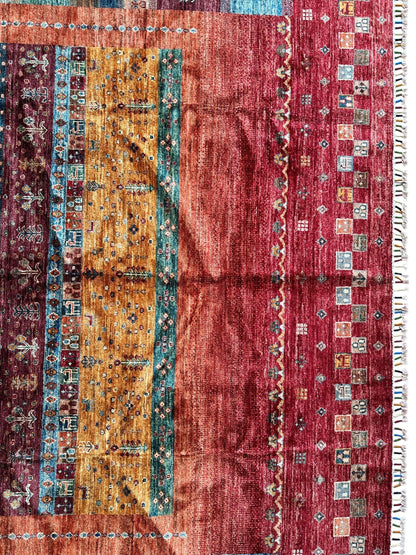 Afghani Khorjin Wool Rug – 7' x 9'10" – Vibrant Geometric & Tribal Patterns