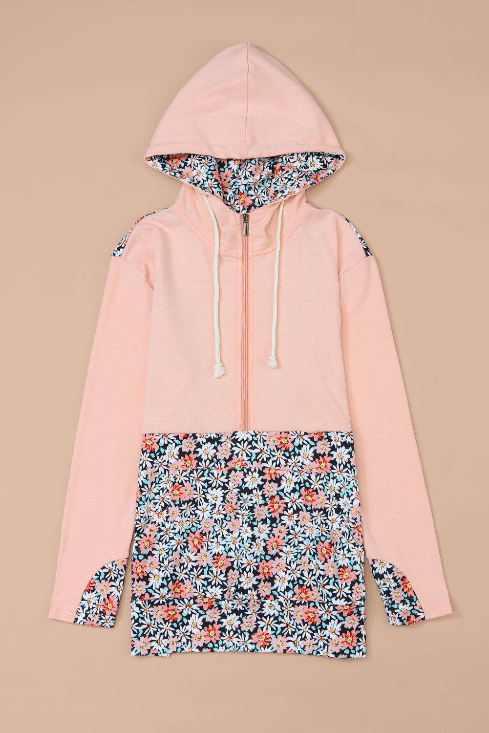 Gemma Floral Hoodie mit halbem Reißverschluss und Kängurutasche