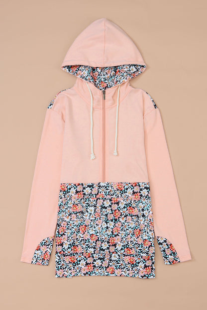 Gemma Floral Hoodie mit halbem Reißverschluss und Kängurutasche
