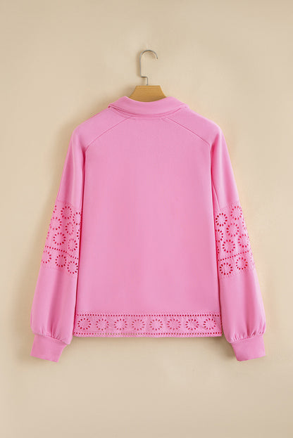 Evangeline besticktes Blumenknopf-Pullover-Sweatshirt
