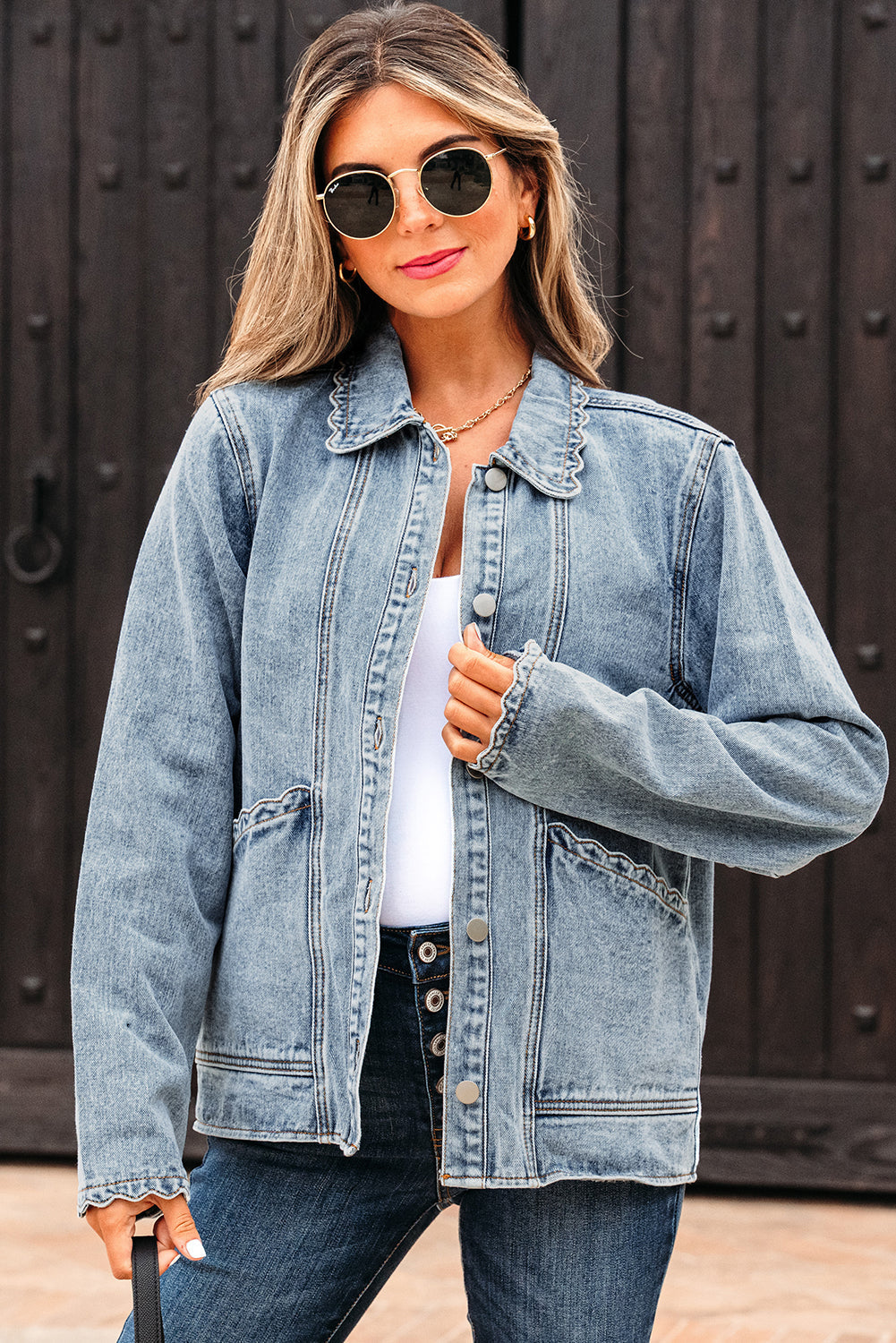 Brooklyn kamskjellkant knappet denimjakke