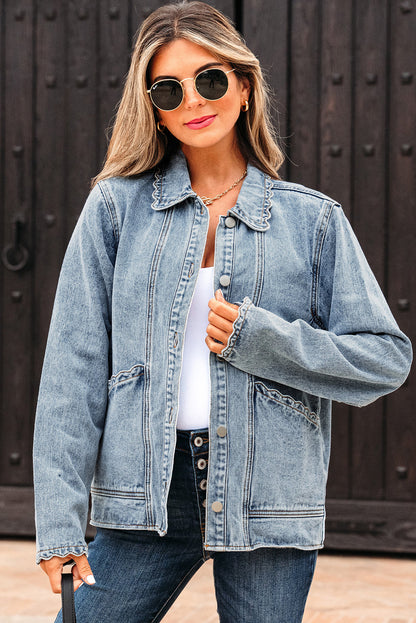 Brooklyn kamskjellkant knappet denimjakke