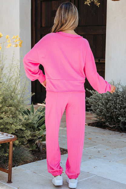Vera Pullover mit rohem Saum und halben Knöpfen sowie Jogginghosen-Set