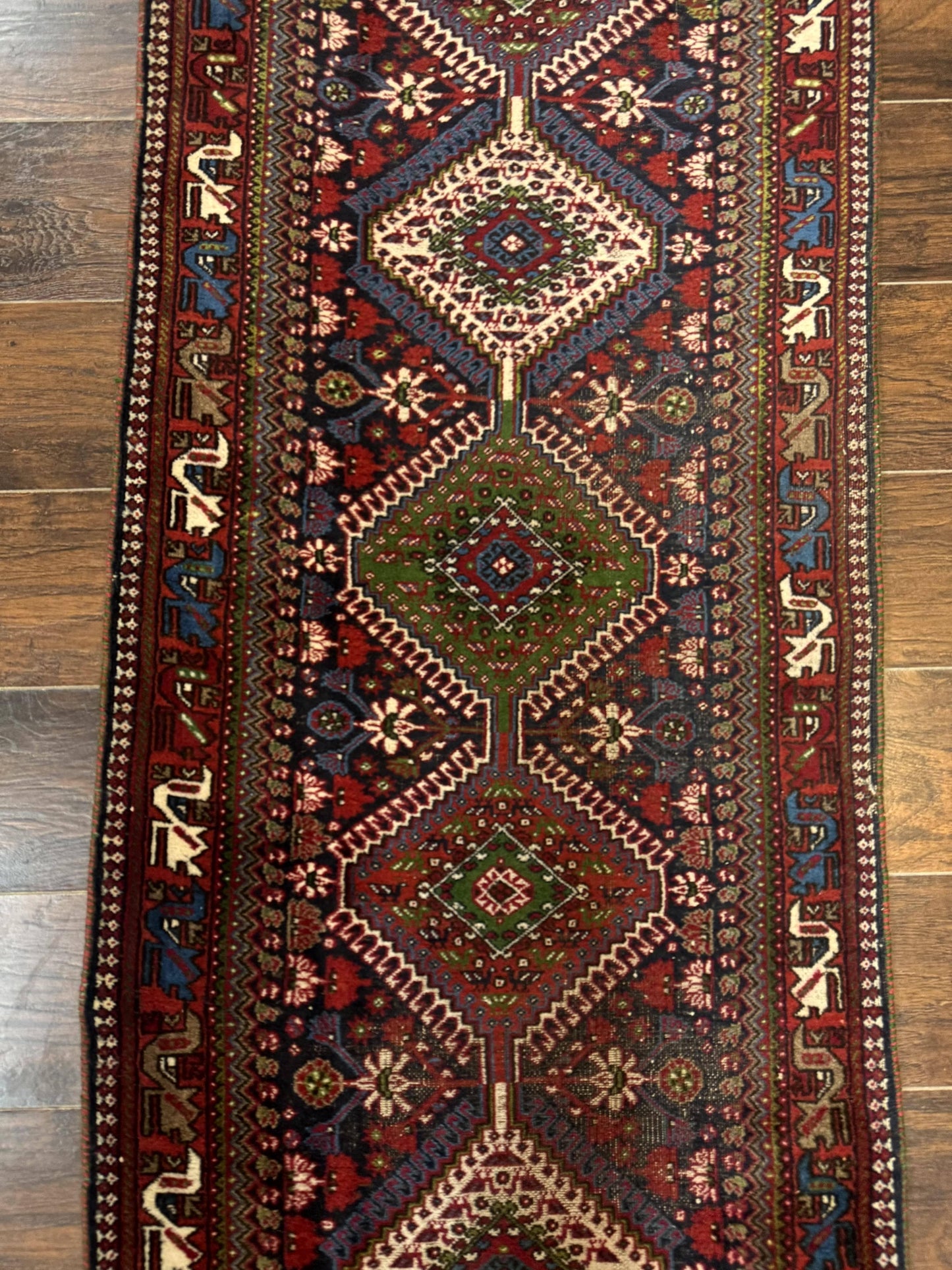 Persian Tribal Runner Rug 2.6 x 20 ft, Antique Persian Shiraz Carpet for Hallway, Colorful Navy Blue