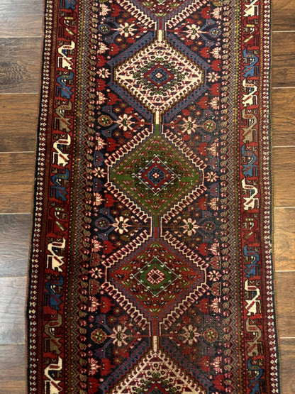 Persian Tribal Runner Rug 2.6 x 20 ft, Antique Persian Shiraz Carpet for Hallway, Colorful Navy Blue